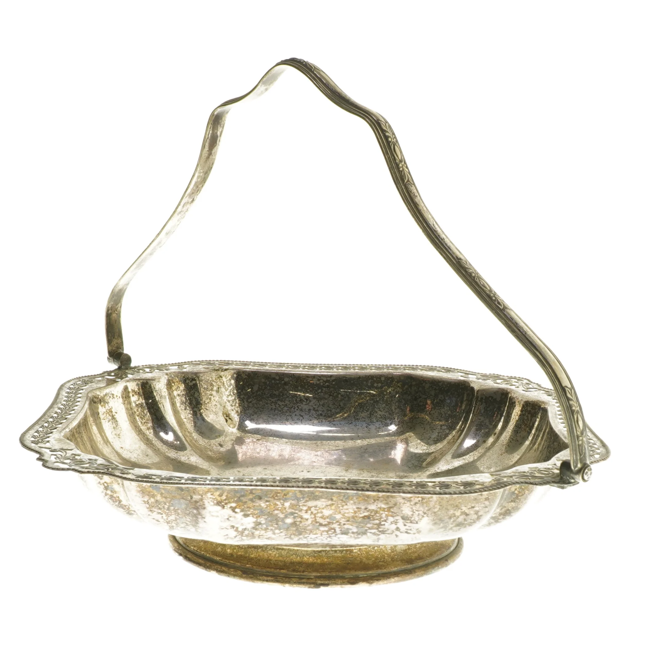 Vintage sølvfad med håndtag (str. Ø 23 cm)