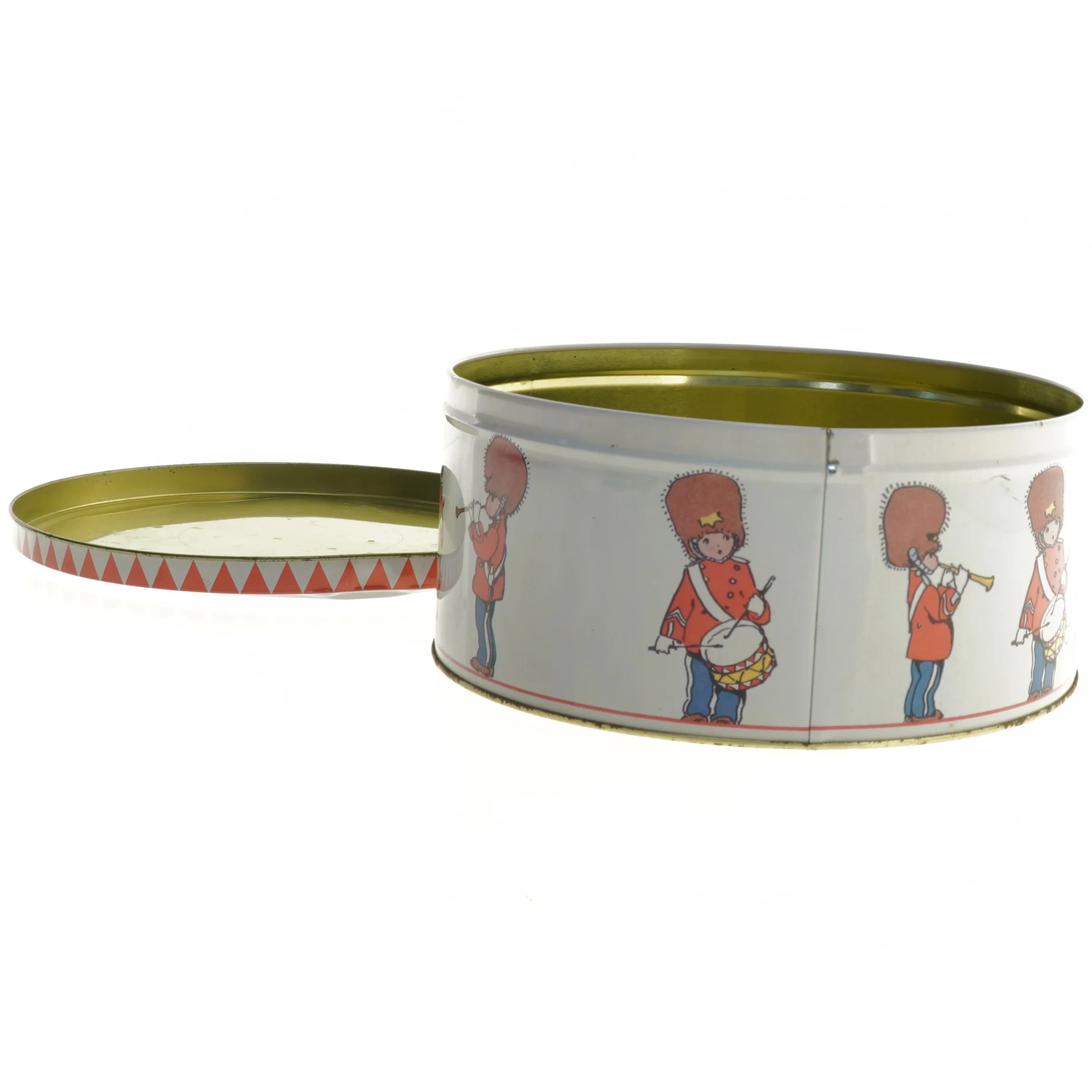 Rund dekorationsdåse med soldatmotiv (str. 20 x 9 cm)