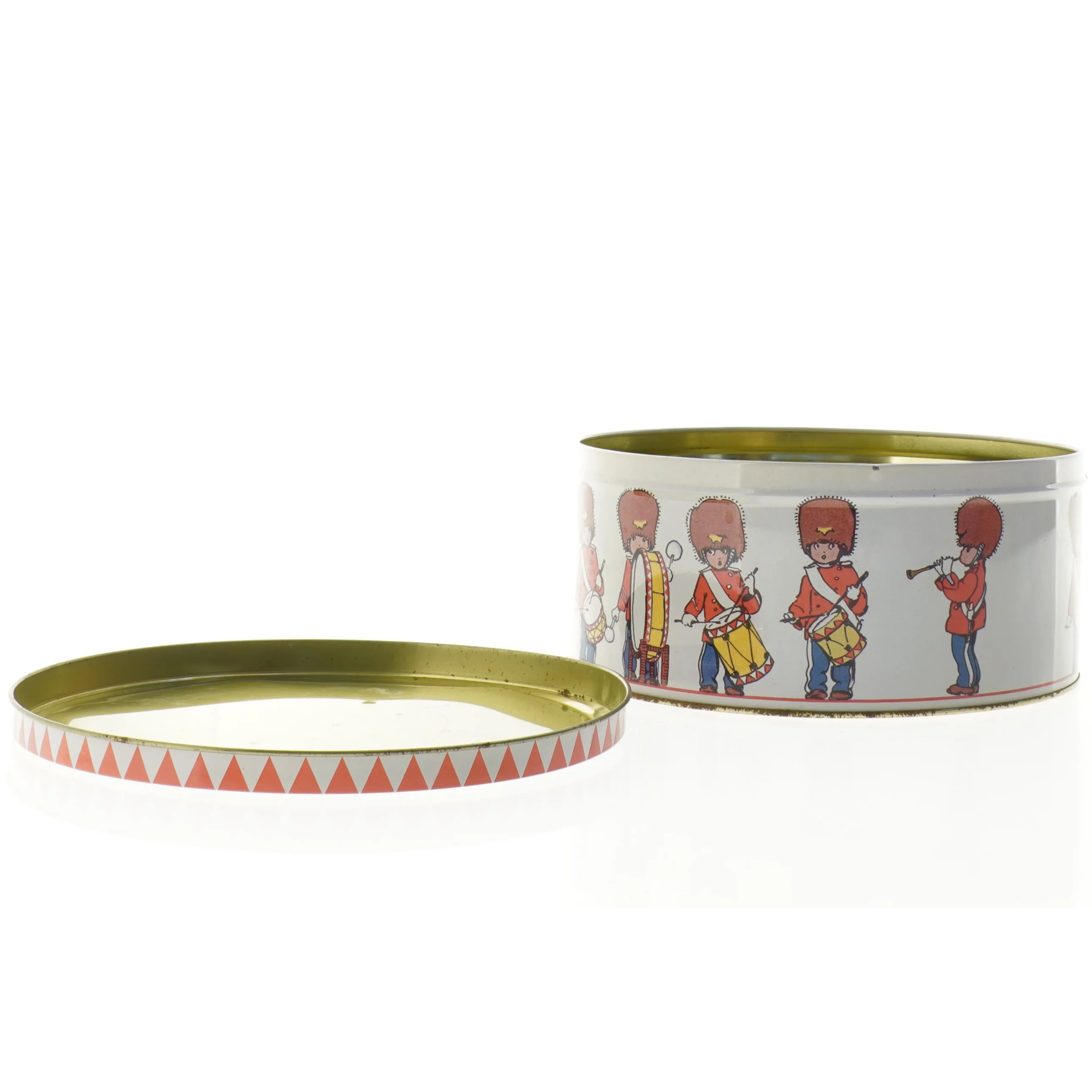 Rund dekorationsdåse med soldatmotiv (str. 20 x 9 cm)