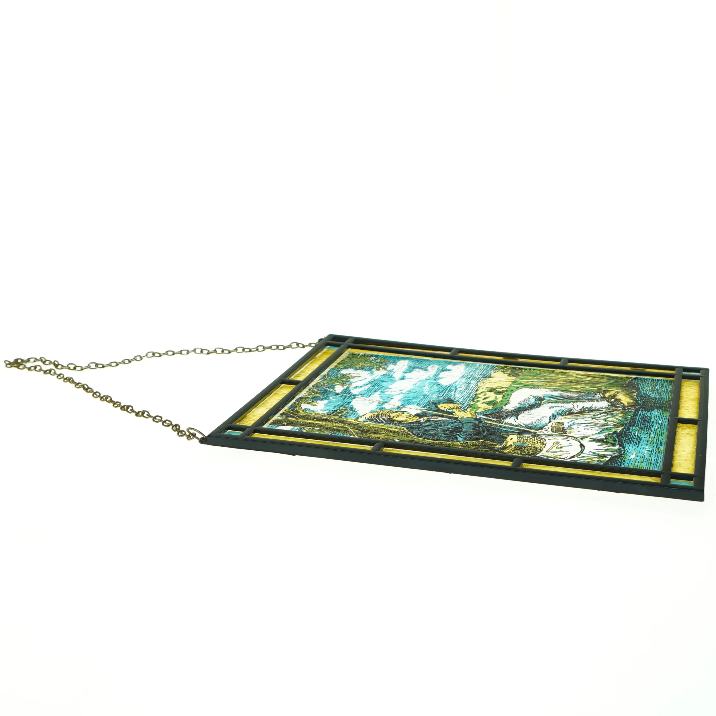 Fisker ved Å motiv Billede i glas med ophæng (str. 28 x 22 cm)