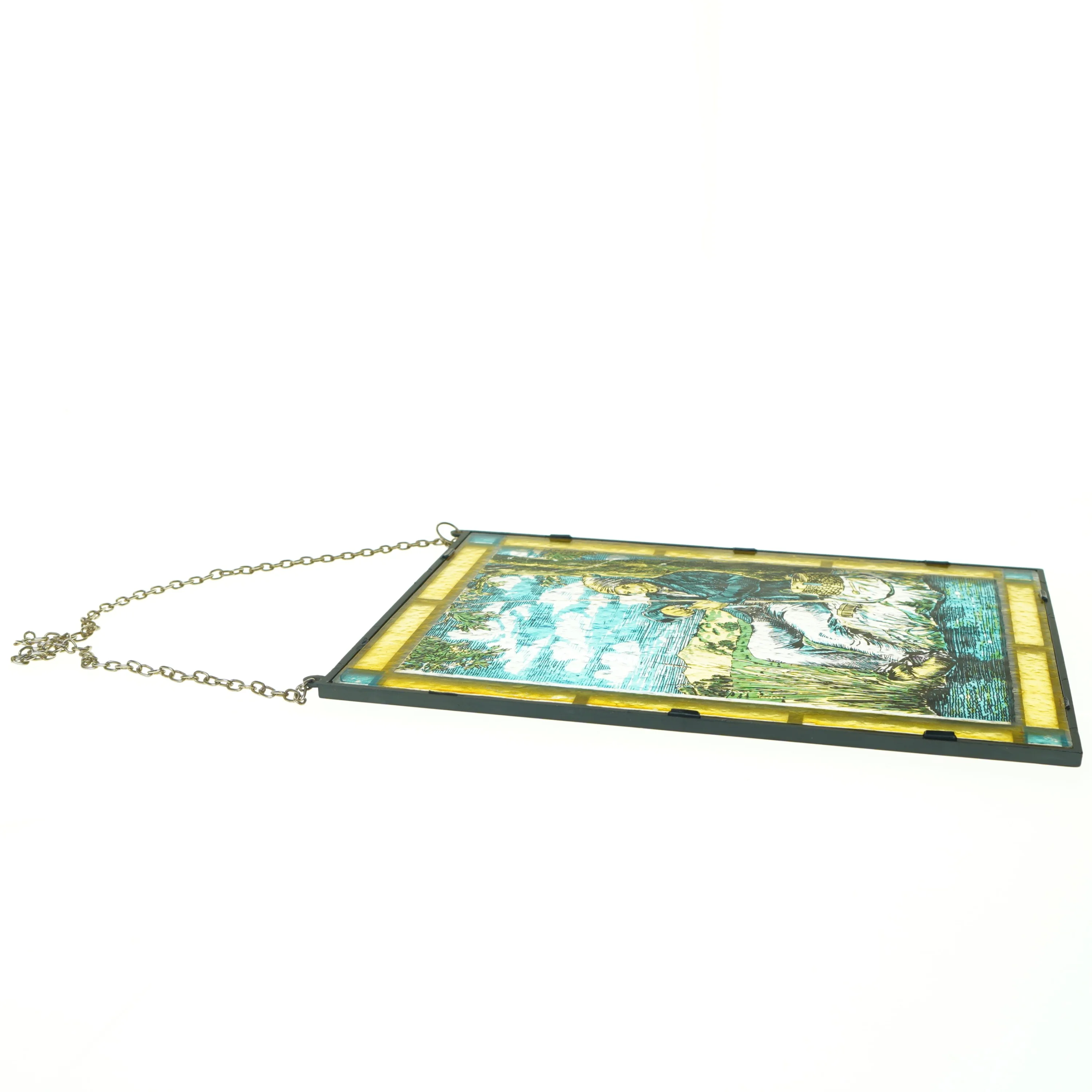 Fisker ved Å motiv Billede i glas med ophæng (str. 28 x 22 cm)