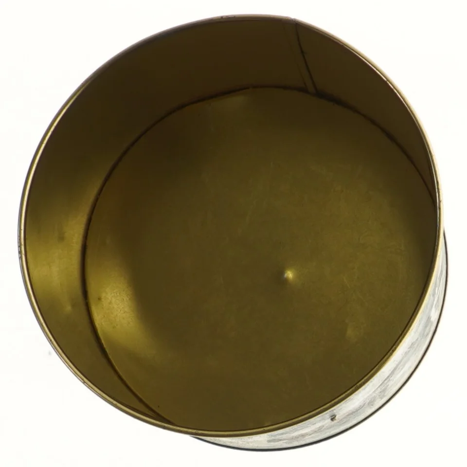 Dekorativ metalbeholder med låg (str. Ø 16x17 cm)