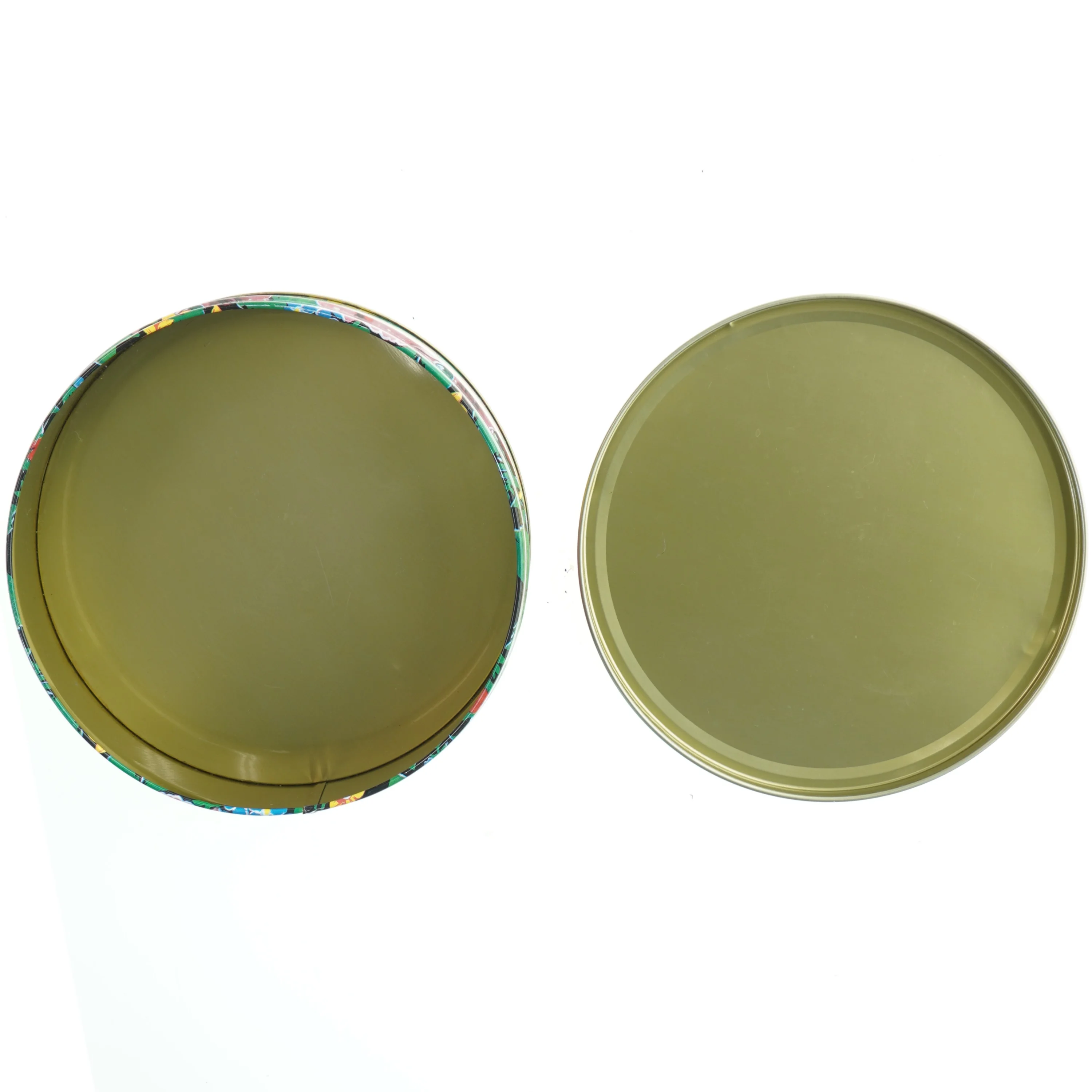 Rund vintage metal dåse med blomstermotiv (str. Ø 18 cm)