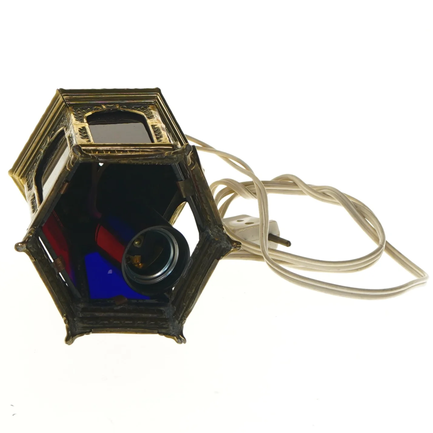 Dekorativ lanterne lampe med farvet glas (str. 18 cm)