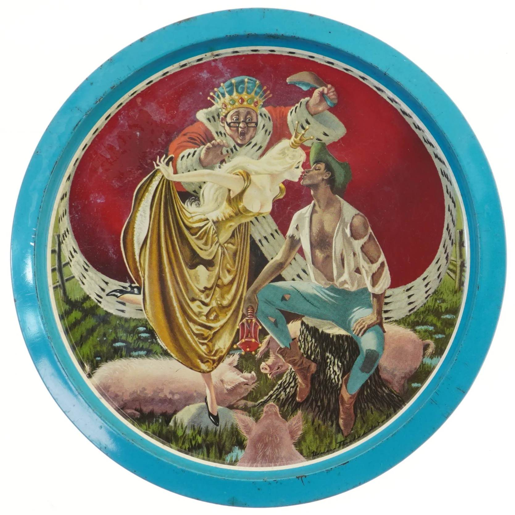 Vintage HC Andersen Svinedrengen serveringsbakke fra Ira (str. Ø 34 cm)