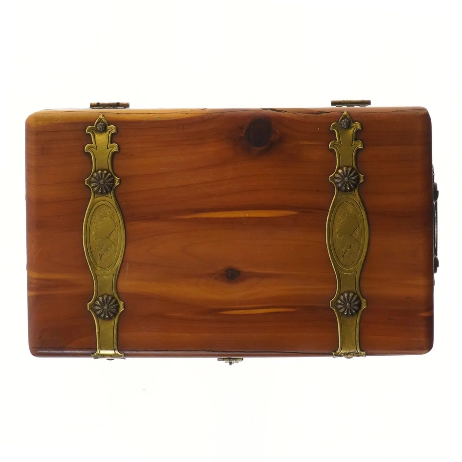 Trækasse med metalbeslag (str. 25,5x15,5 cm)