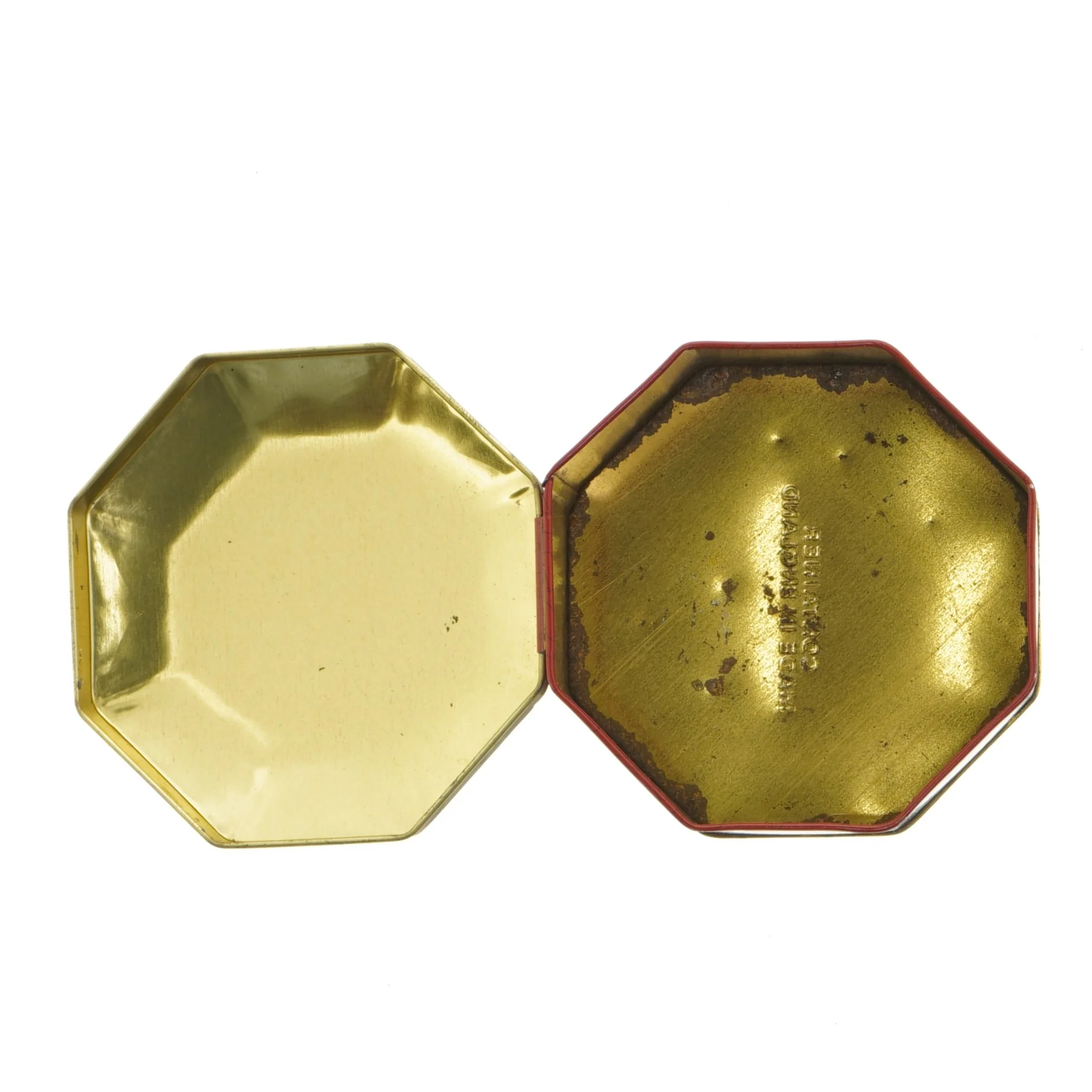 Engelsk Vintage Ottekantet metal dåse med blomstermotiv (str. 12 x 7 cm)