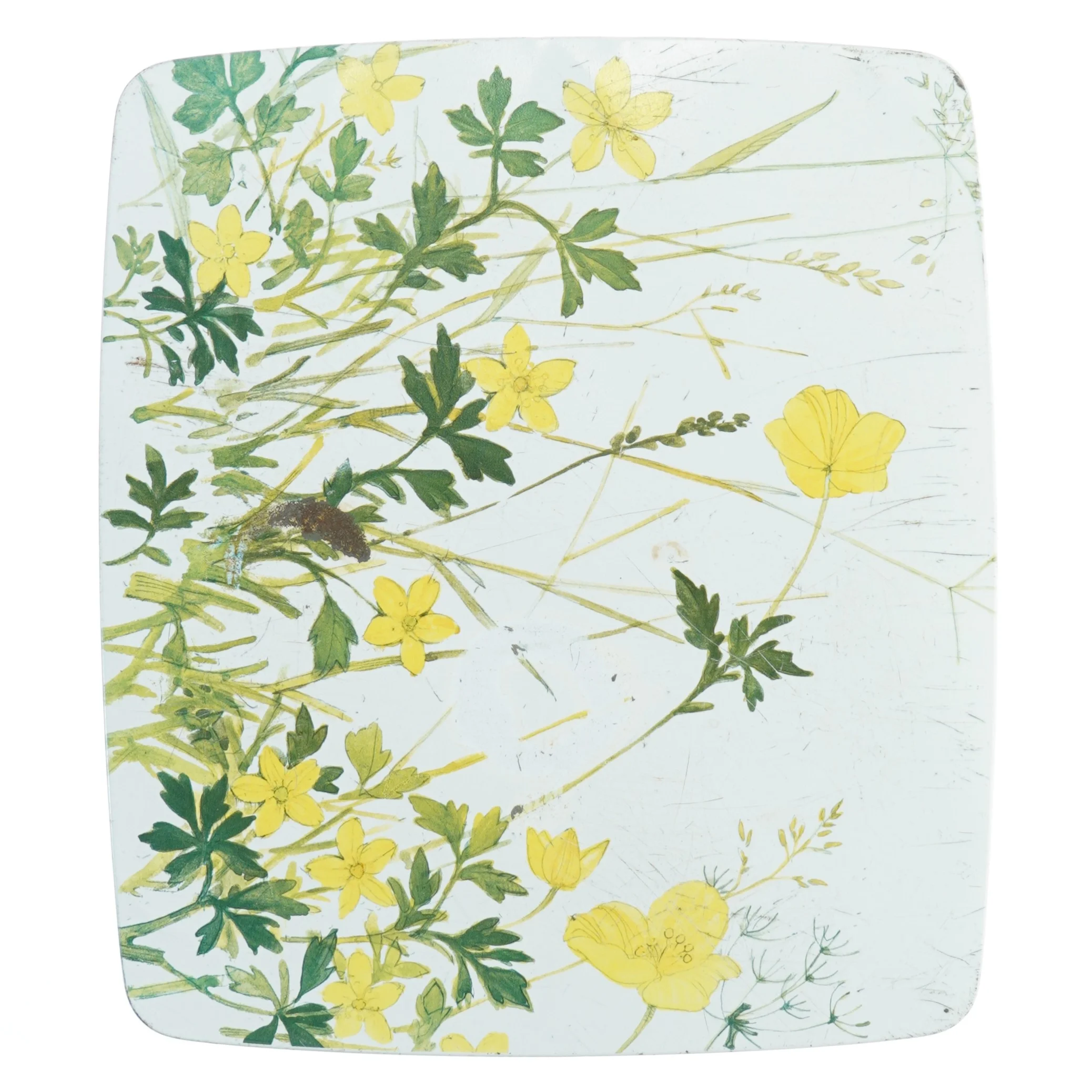 Vintage Rektangulær metalæske med blomsterdesign (str. 24,5 x 21,5 cm)