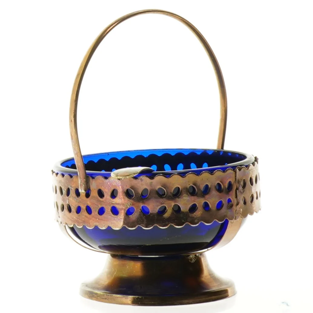 Vintage Queen Anne koboltblå glas sukkerskål (str. 14 x 11 cm)