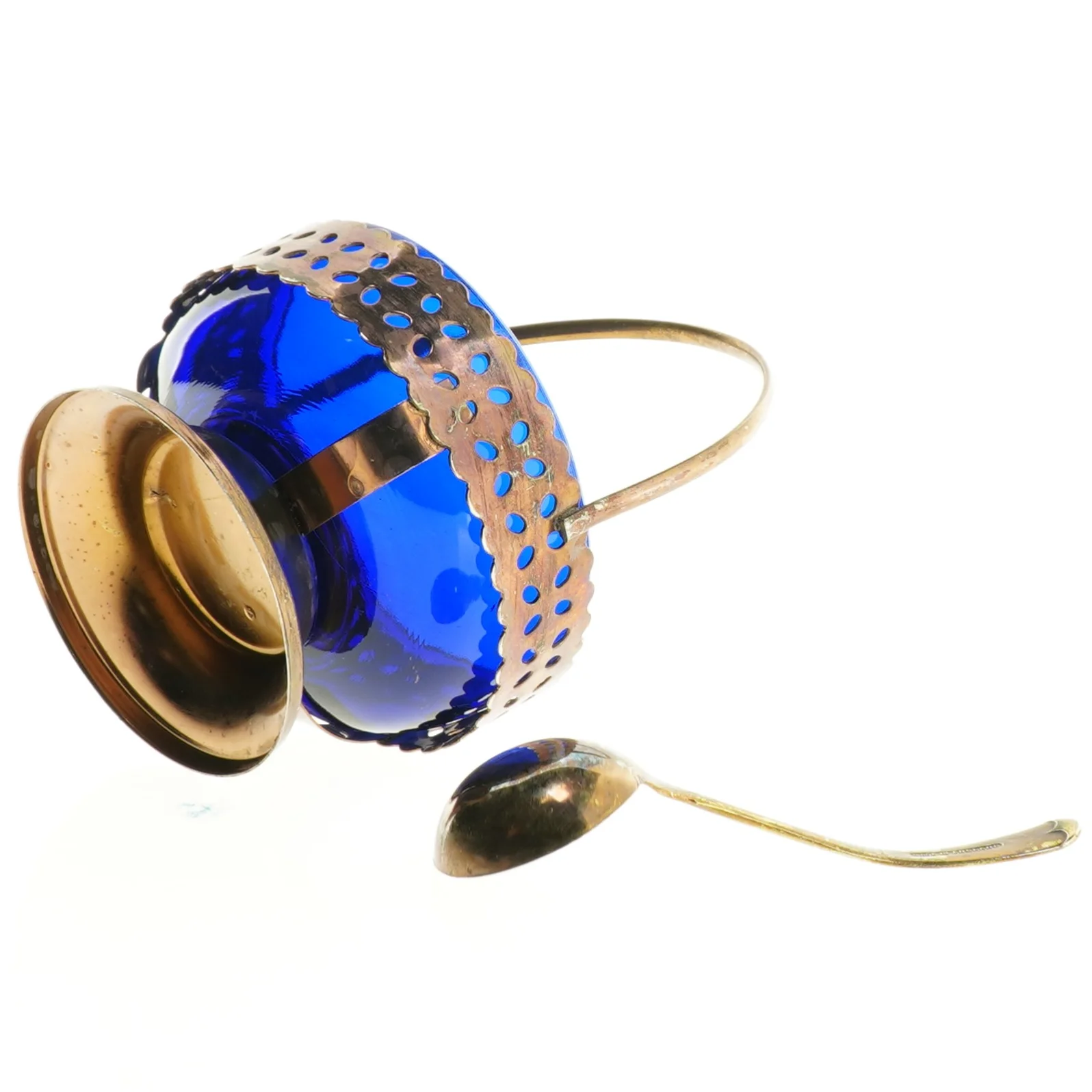 Vintage Queen Anne koboltblå glas sukkerskål (str. 14 x 11 cm)