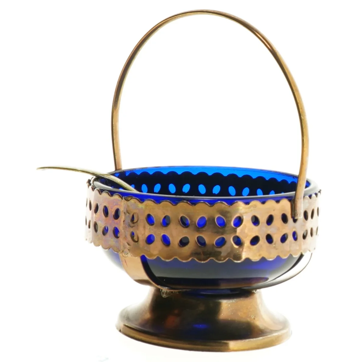 Vintage Queen Anne koboltblå glas sukkerskål (str. 14 x 11 cm)