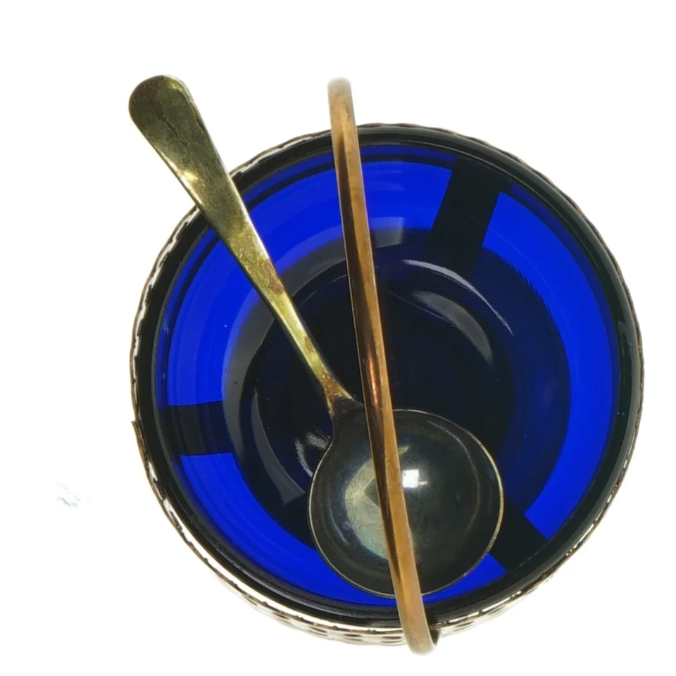 Vintage Queen Anne koboltblå glas sukkerskål (str. 14 x 11 cm)