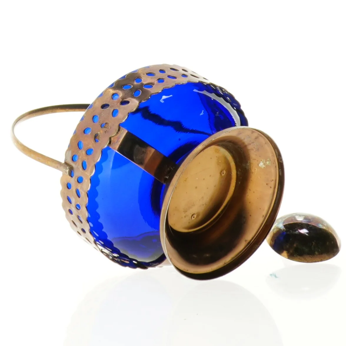 Vintage Queen Anne koboltblå glas sukkerskål (str. 14 x 11 cm)