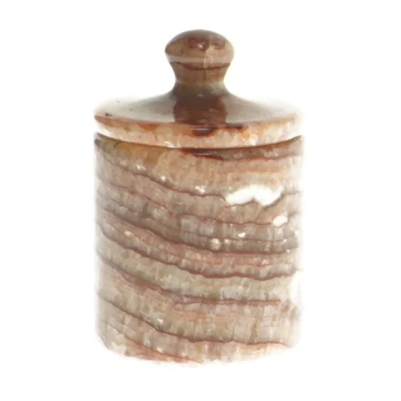 Rødlig Onyks marmor krukke med låg (str. 7 cm)