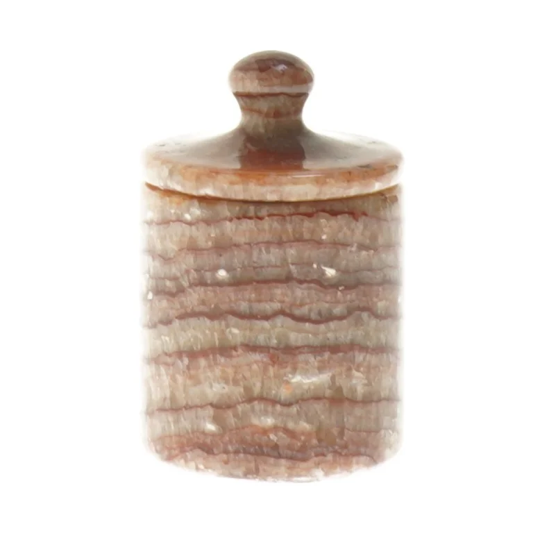 Rødlig Onyks marmor krukke med låg (str. 7 cm)