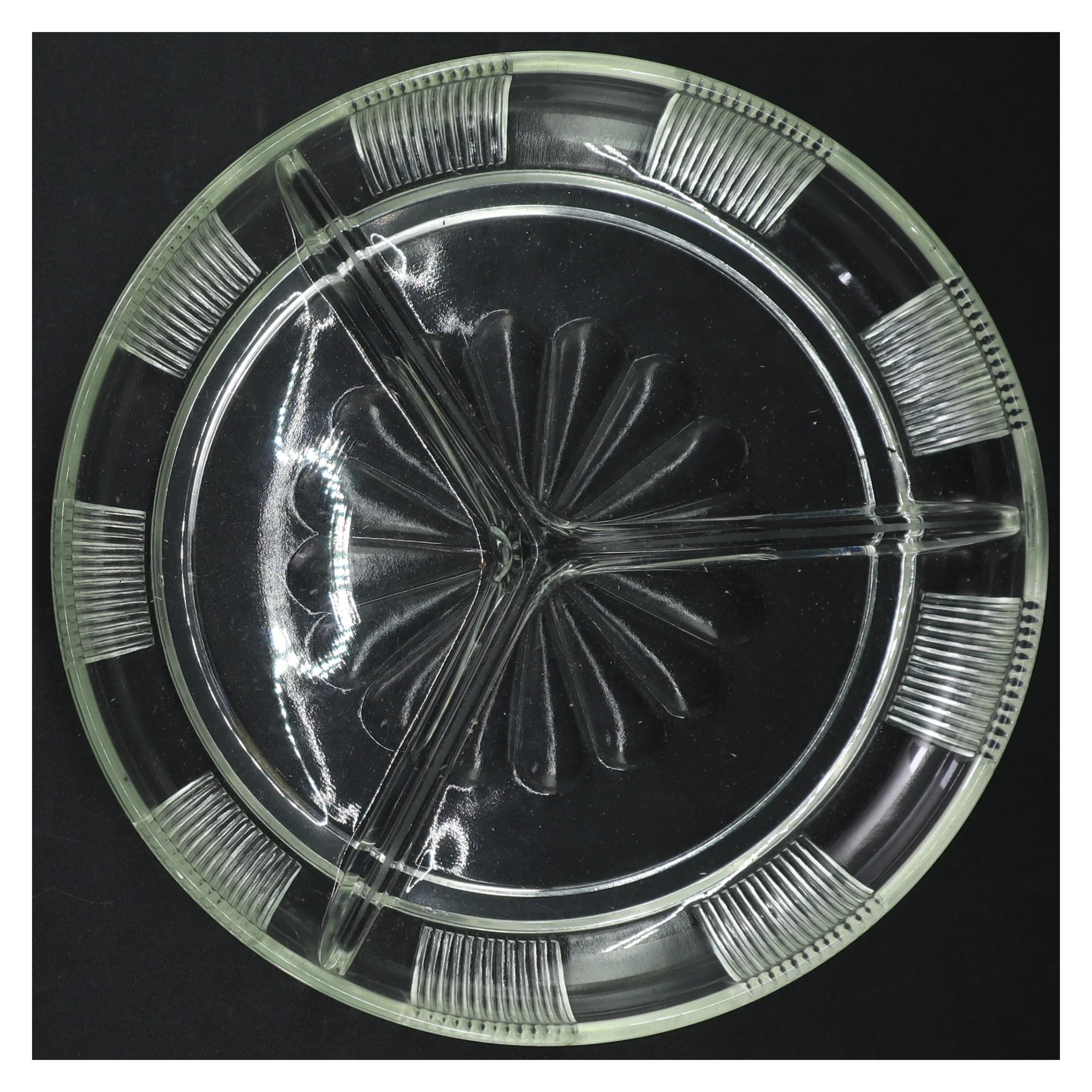 Antikt Tredelt Glas Serveringsfad 