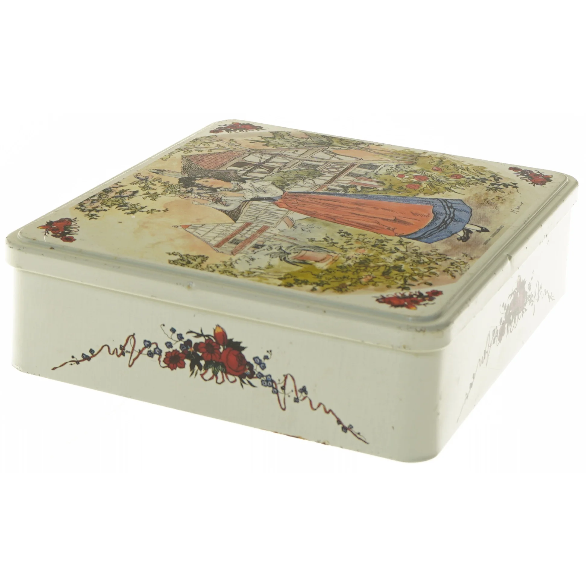 Dekoreret metalæske fra Massilly (str. 22x23x7 cm)