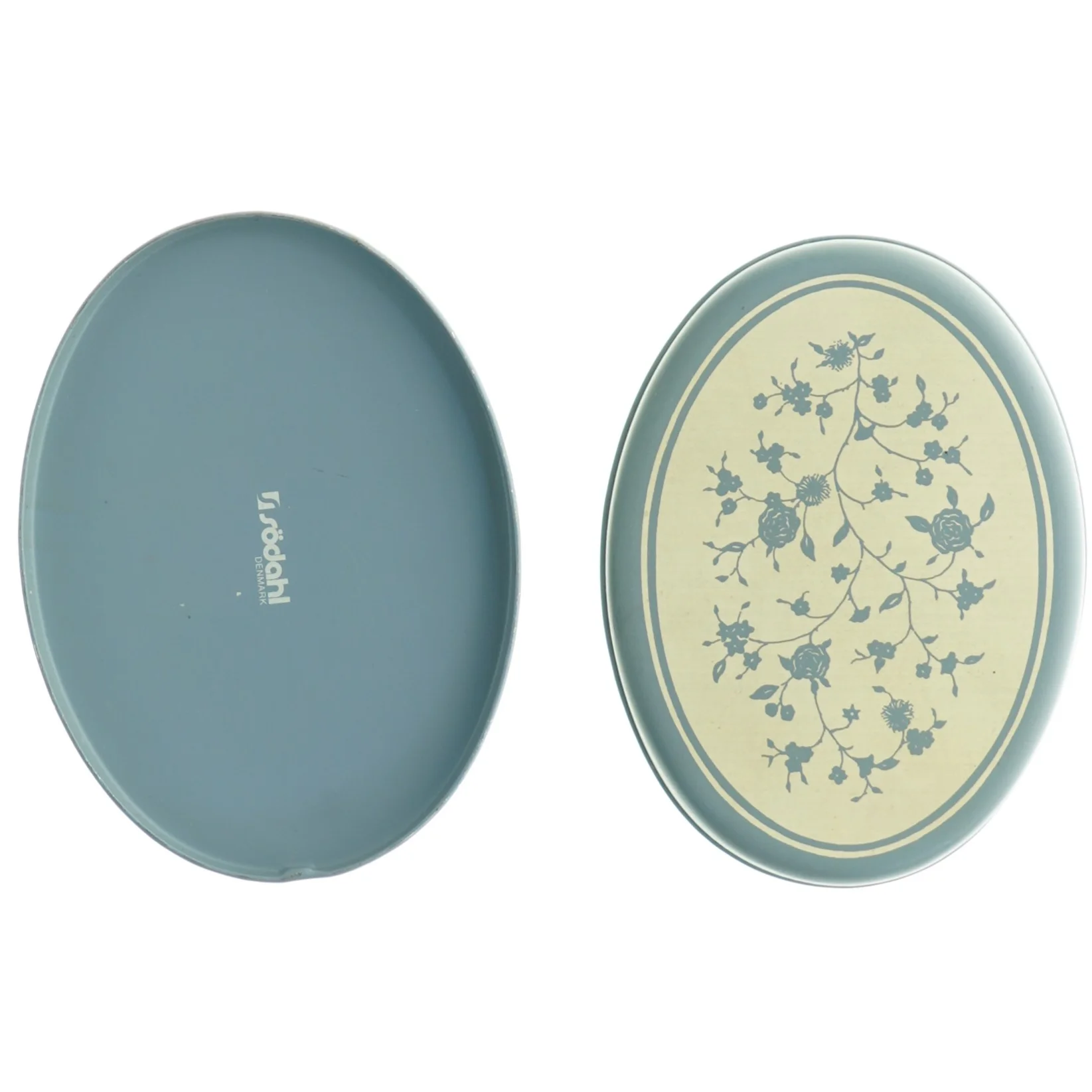 Rund kagedåse med blomstermotiv fra Ssödahl (str. 14 x 10 x 7 cm)