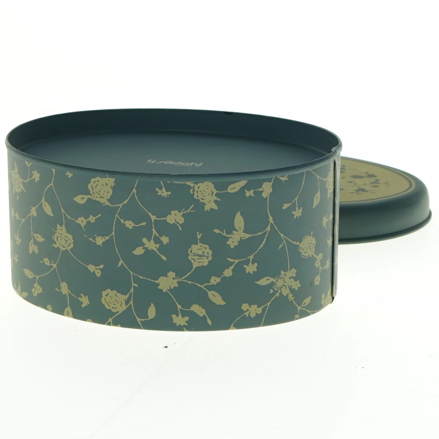 Rund kagedåse med blomstermotiv fra Ssödahl (str. 14 x 10 x 7 cm)