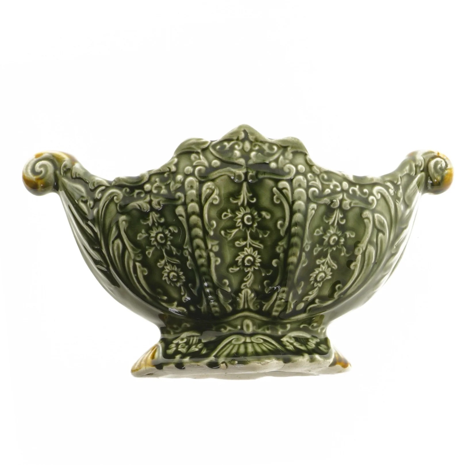 Antik Majolica Jardiniere skål på fod (str. 11x13x22 cm)