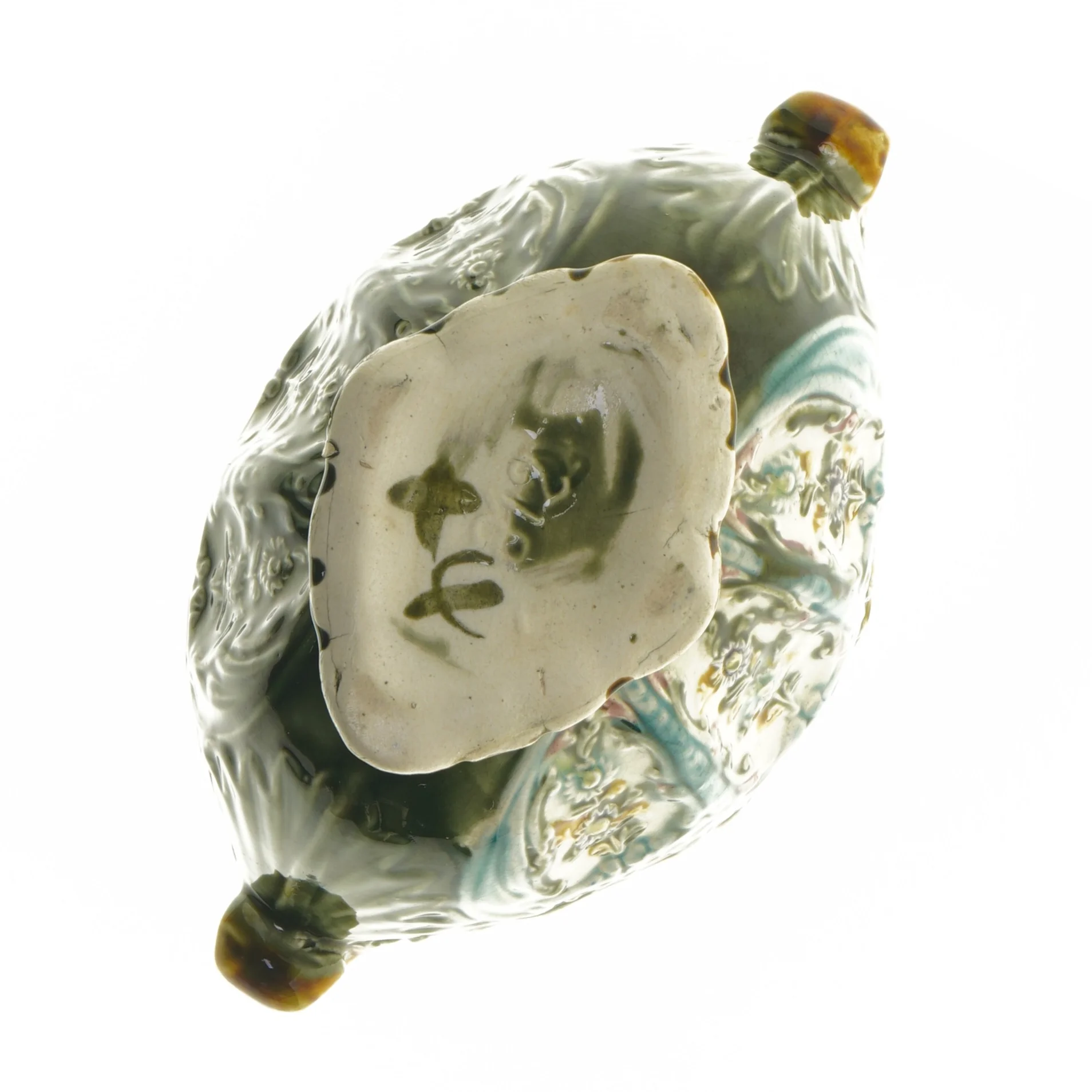 Antik Majolica Jardiniere skål på fod (str. 11x13x22 cm)