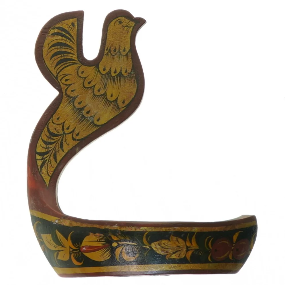 Vintage Håndlavet Russisk Khokhloma Træ Skål med Fugl Fønix (str. 14 x 18 x 8 cm)