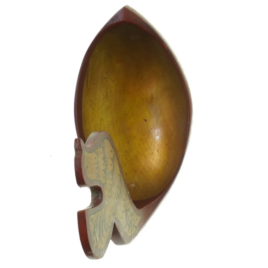 Vintage Håndlavet Russisk Khokhloma Træ Skål med Fugl Fønix (str. 14 x 18 x 8 cm)