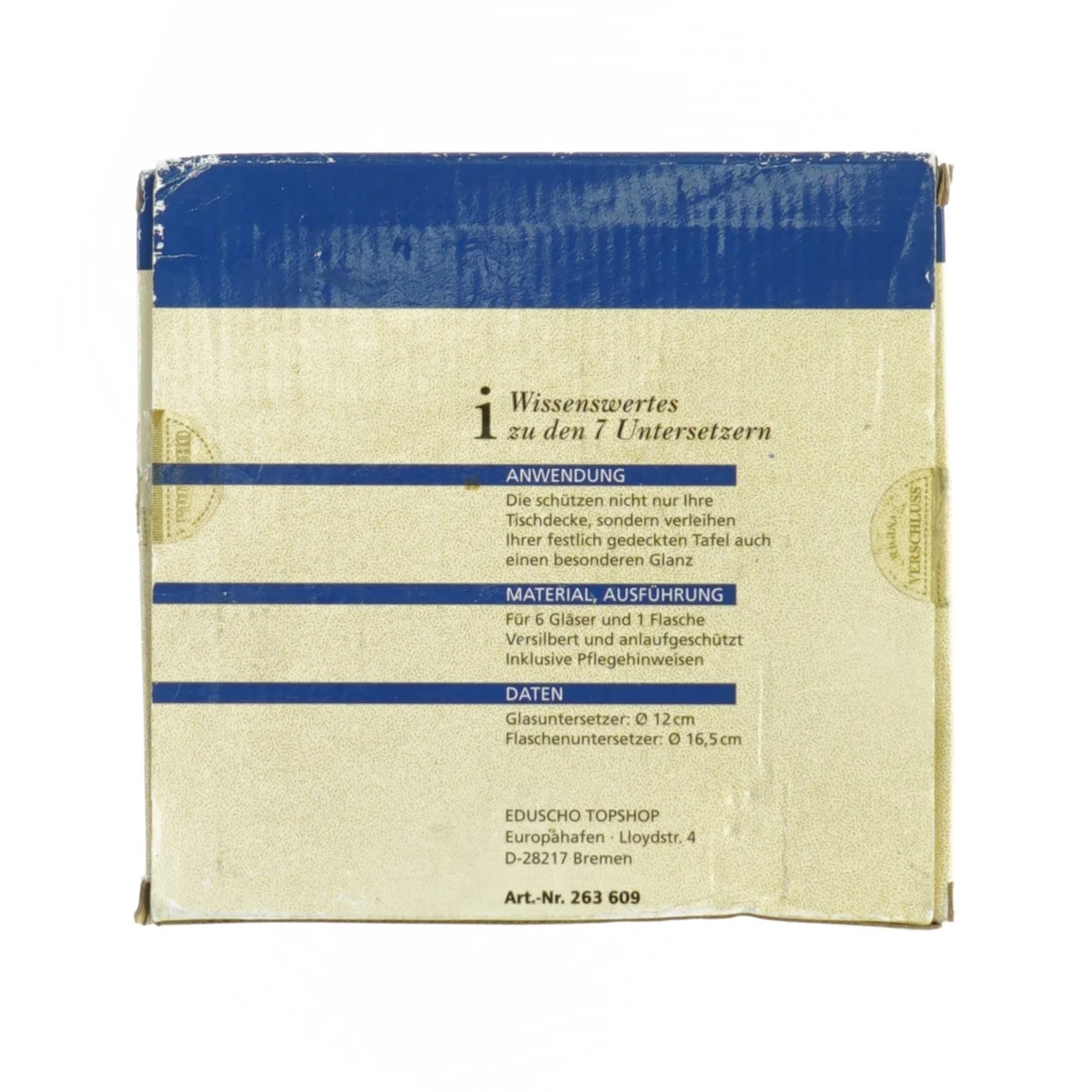 Sølv Glas brikker bordskånere i metal fra Eduscho (str. 18 x 16 x 3 cm)