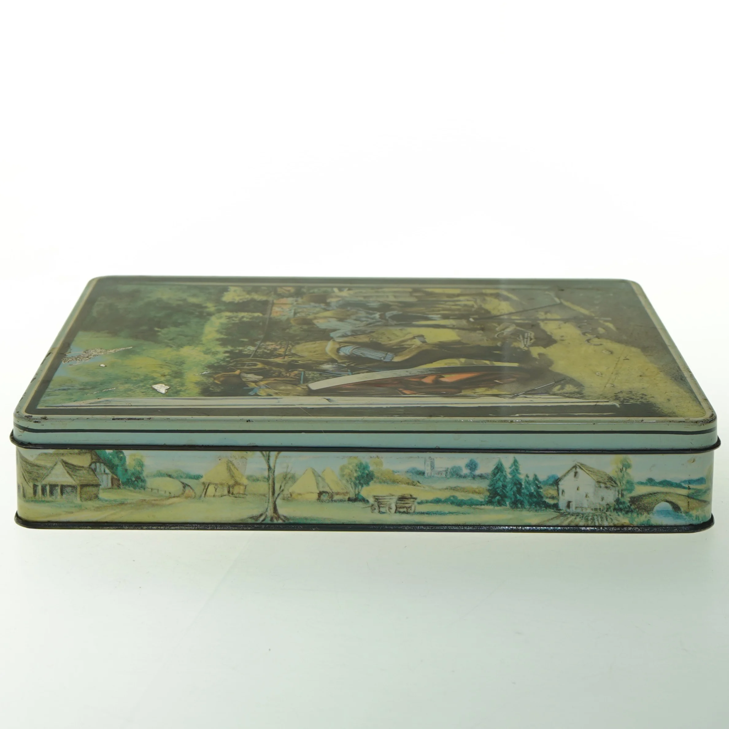 Vintage Rektangulær dåse med motiv (str. 27 x. 21 cm)