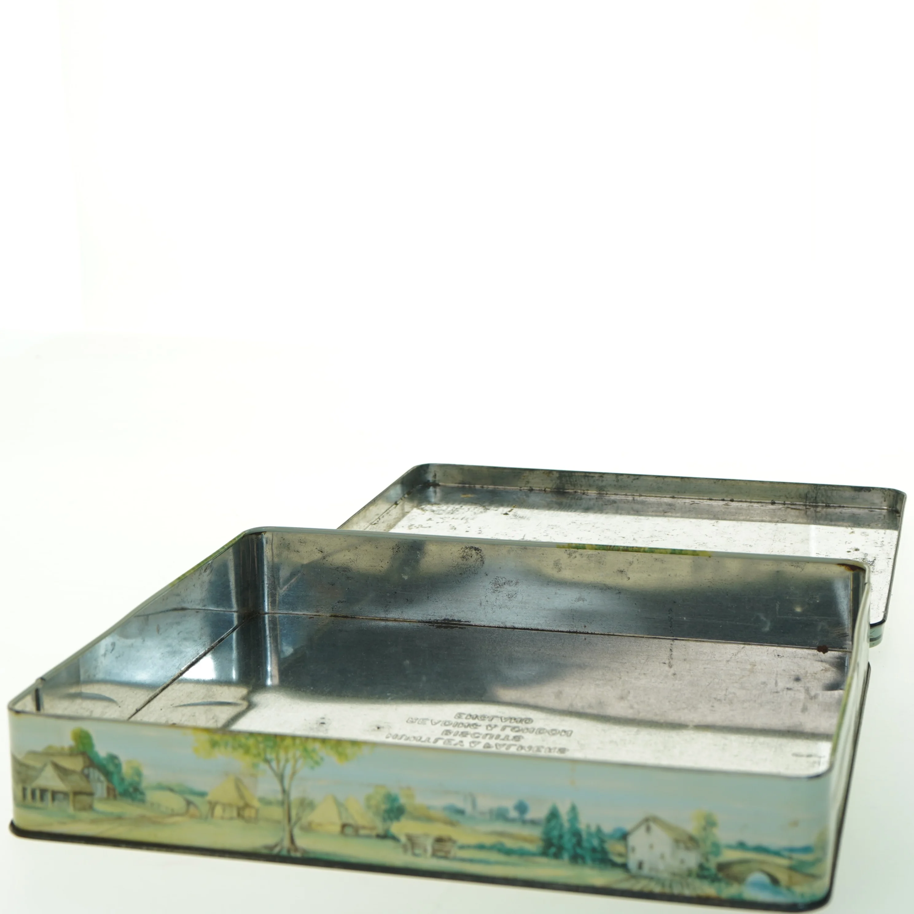 Vintage Rektangulær dåse med motiv (str. 27 x. 21 cm)