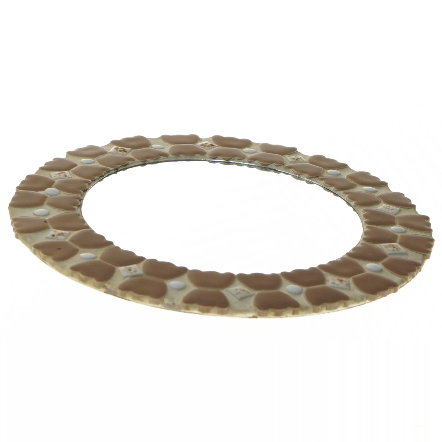 Rund dekorativt spejl med  keramik mosaikramme (str. Ø 22 cm)