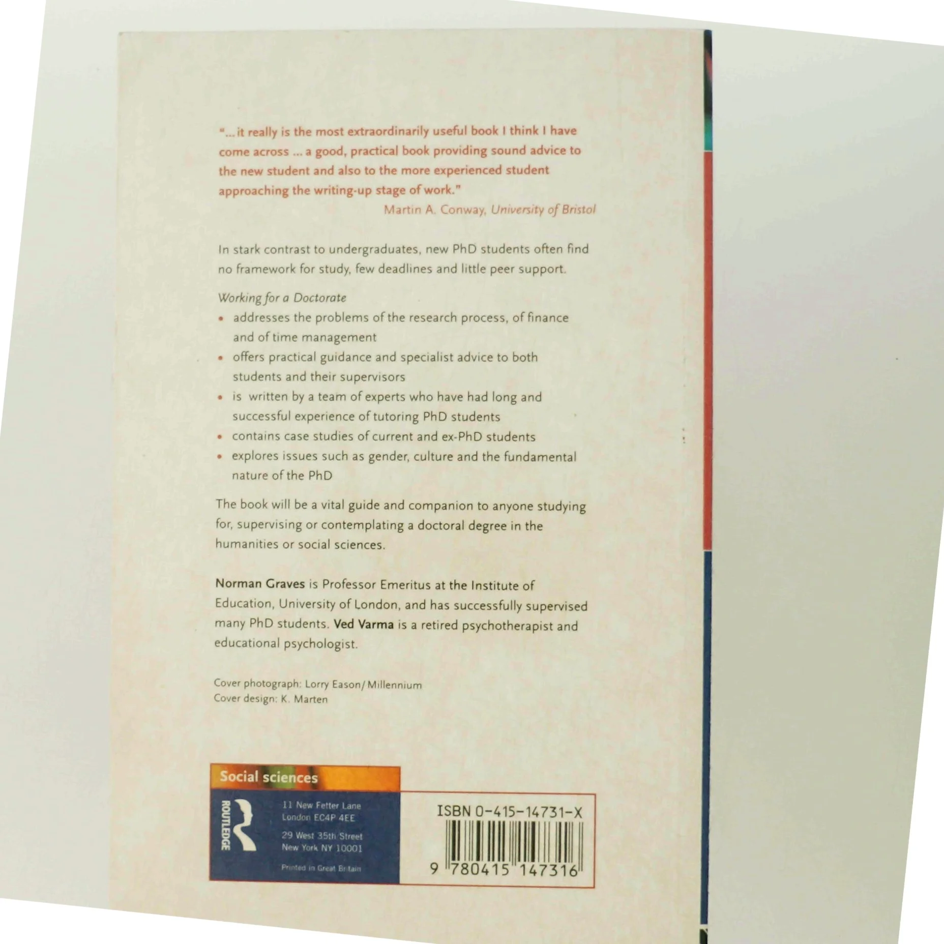 Working for a doctorate : a guide for the humanities and social sciences (Bog)