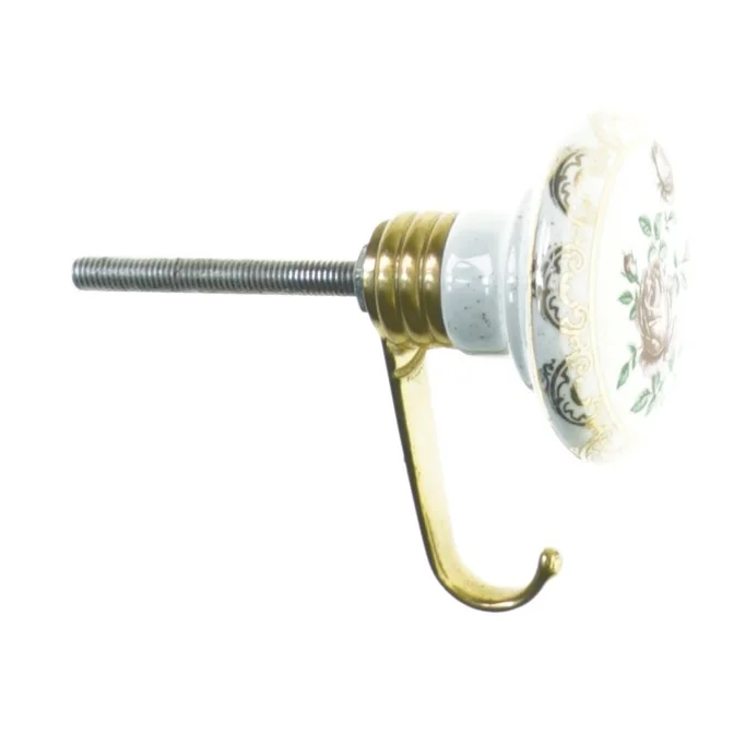 Porcelæn Dørhåndtag Greb med Messing Knage (str. 12 x 7 cm)