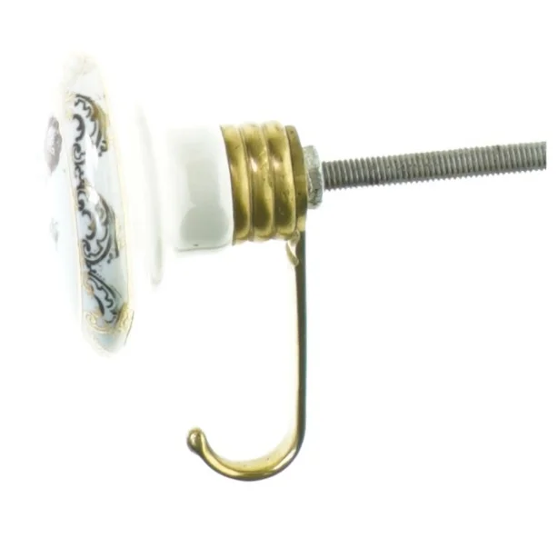 Porcelæn Dørhåndtag Greb med Messing Knage (str. 12 x 7 cm)