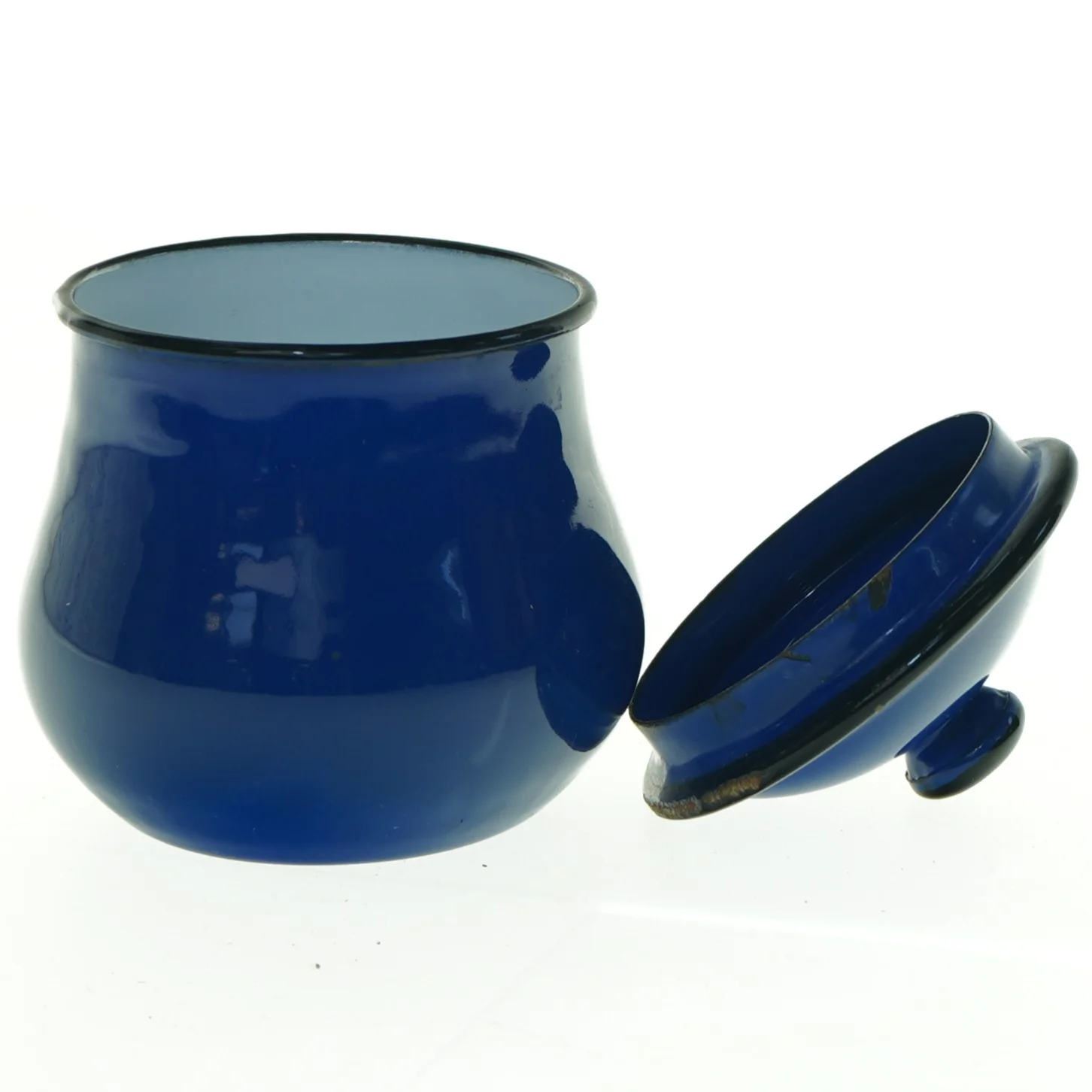 Blåt Retro Emalje krukke med låg (str. 12 x 10 cm)