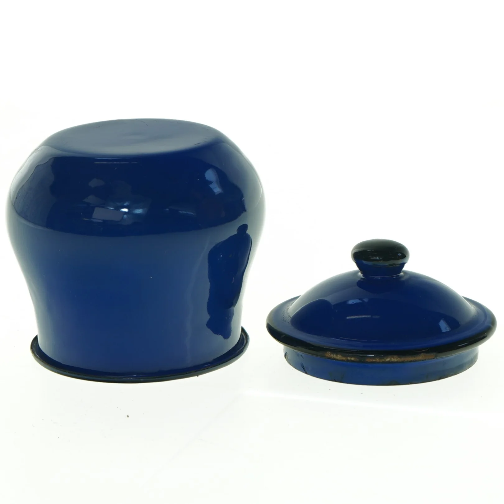 Blåt Retro Emalje krukke med låg (str. 12 x 10 cm)