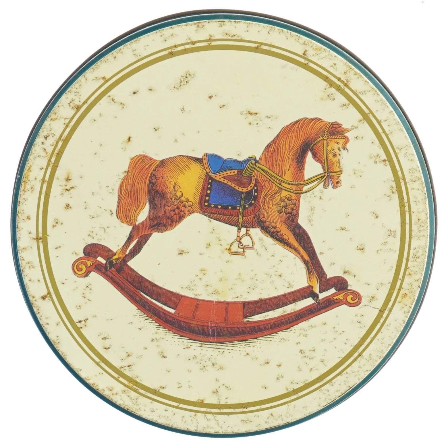 Antikke legetøjsmotiver Dekoreret metal dåse med låg (str. Ø 17 cm)