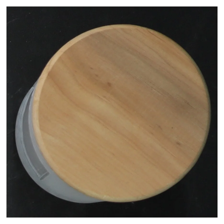 Glasbeholder med trælåg (str. 9 cm)