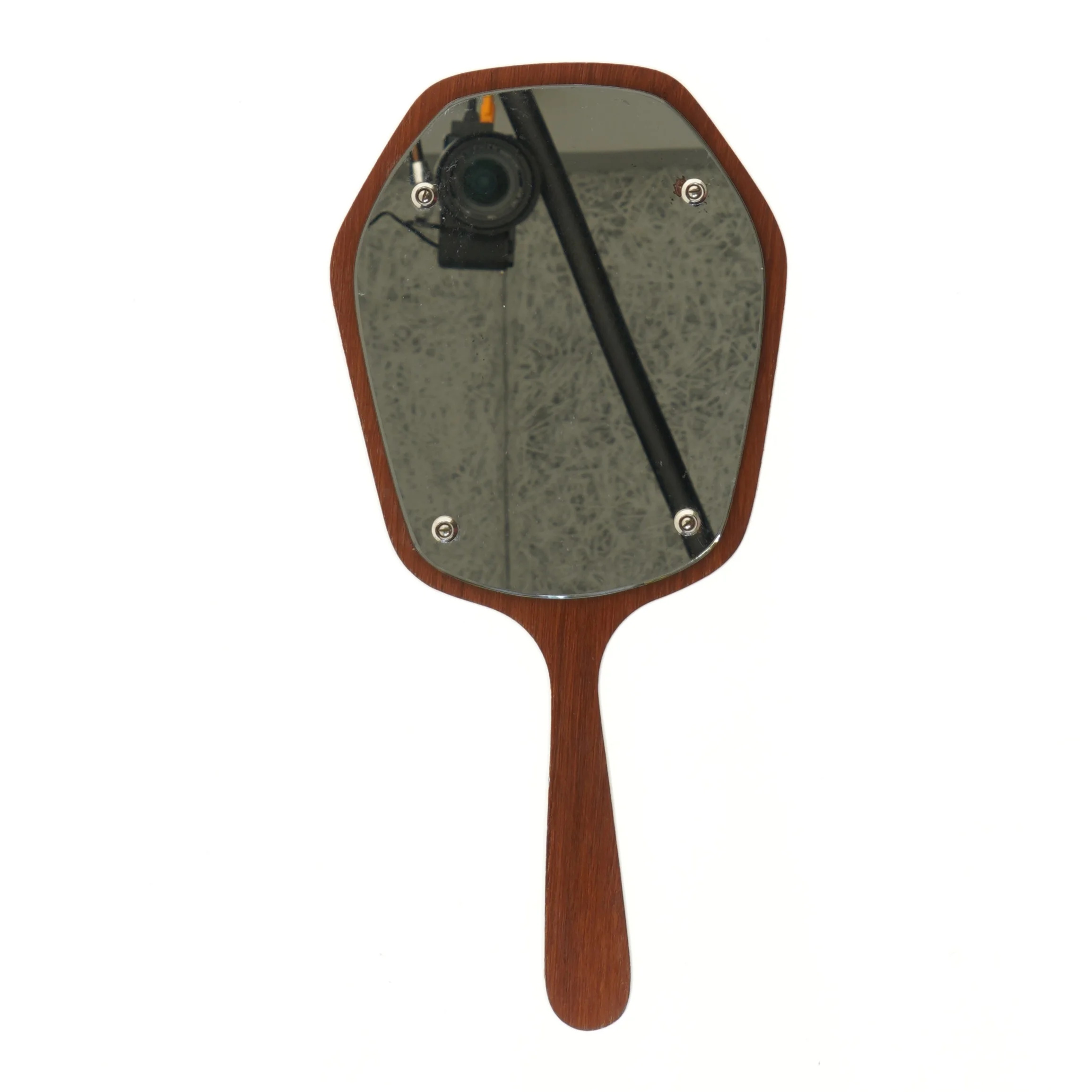 Vintage Teak træ Håndspejl i træramme (str. 41 cm)