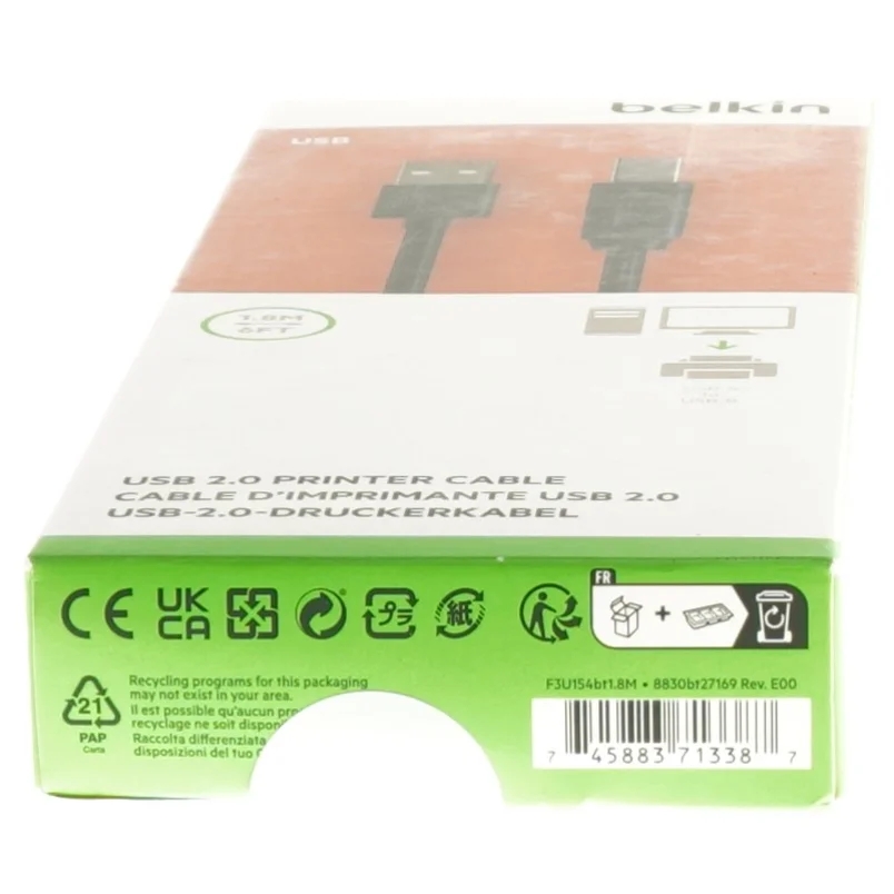 USB 2.0 printerkabel fra Belkin (str. 21x8 cm)