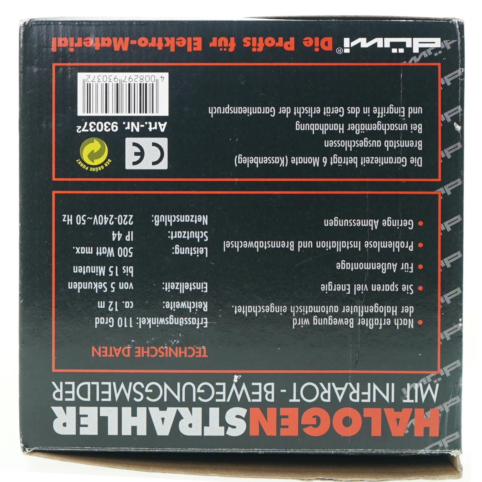 Halogen lampe med infrarød bevægelsessensor fra Duwi (str. 25 x 19 x 20 cm)