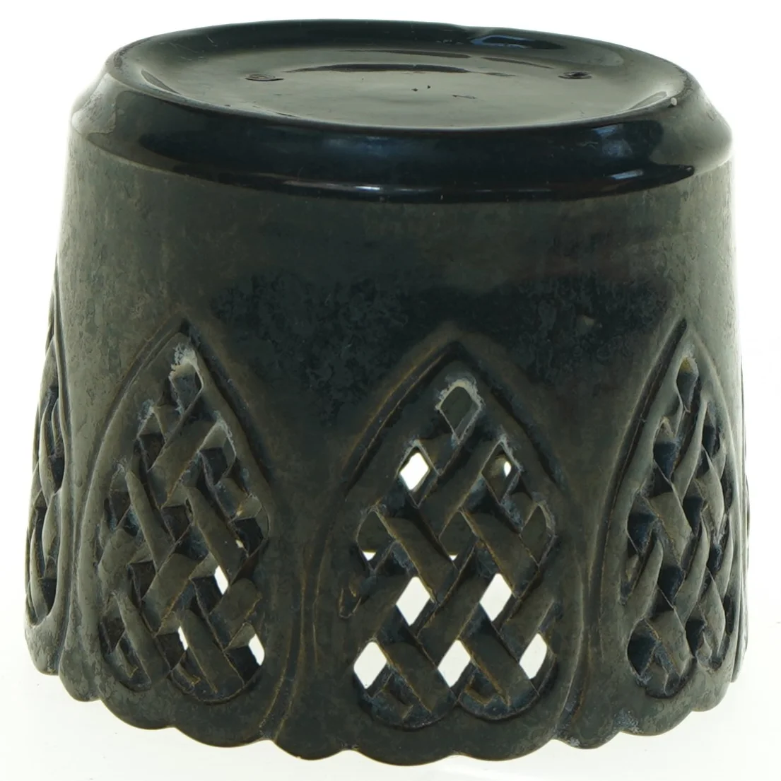 Sort keramikkrukke med udskåret blonde (str. Diameter 12,5 cm h 11 cm)