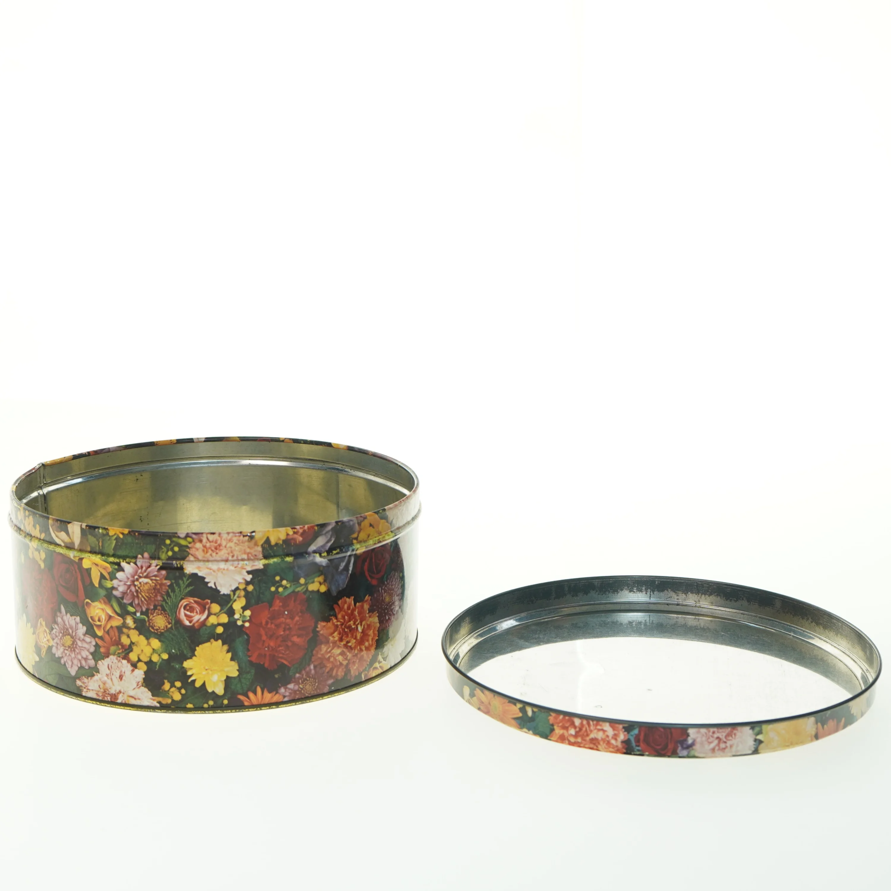 Blomstret Vintage Rund metal opbevaringsdåse (str. Ø. 20 cm)