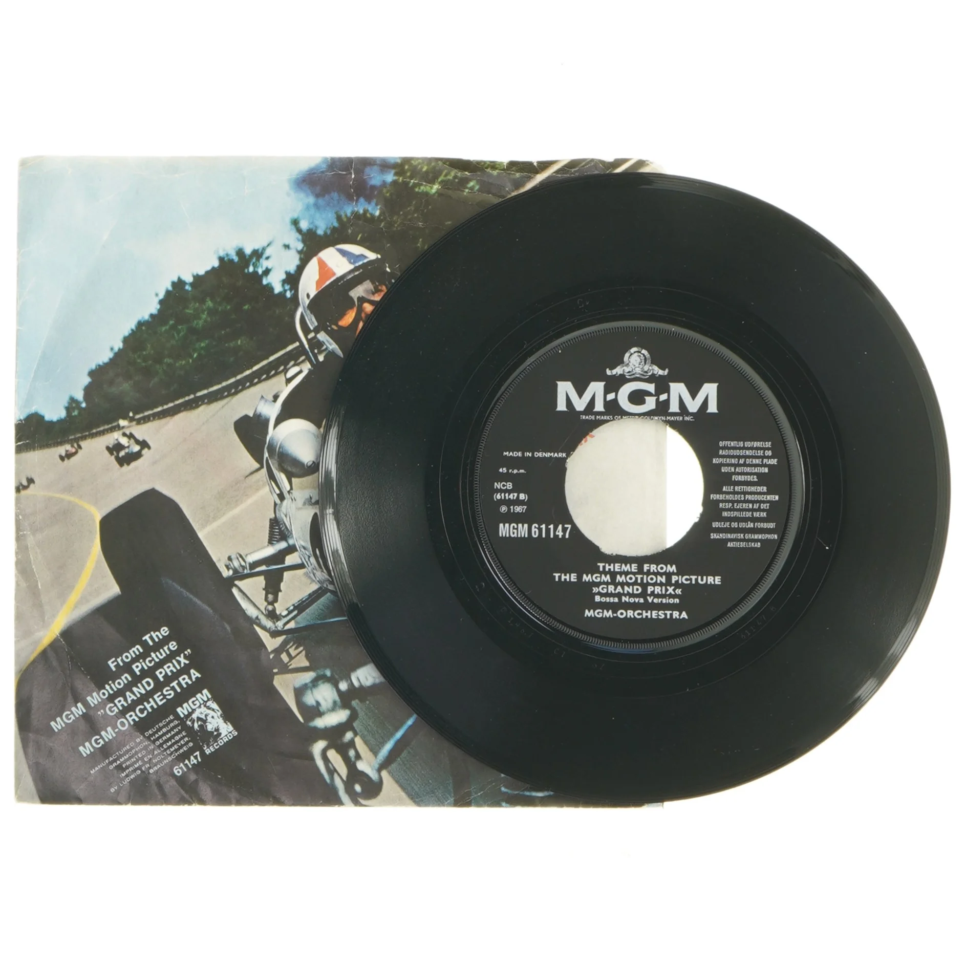 Vinylsingle med Grand Prix-tema fra Mgm (str. Ø. 18 cm)