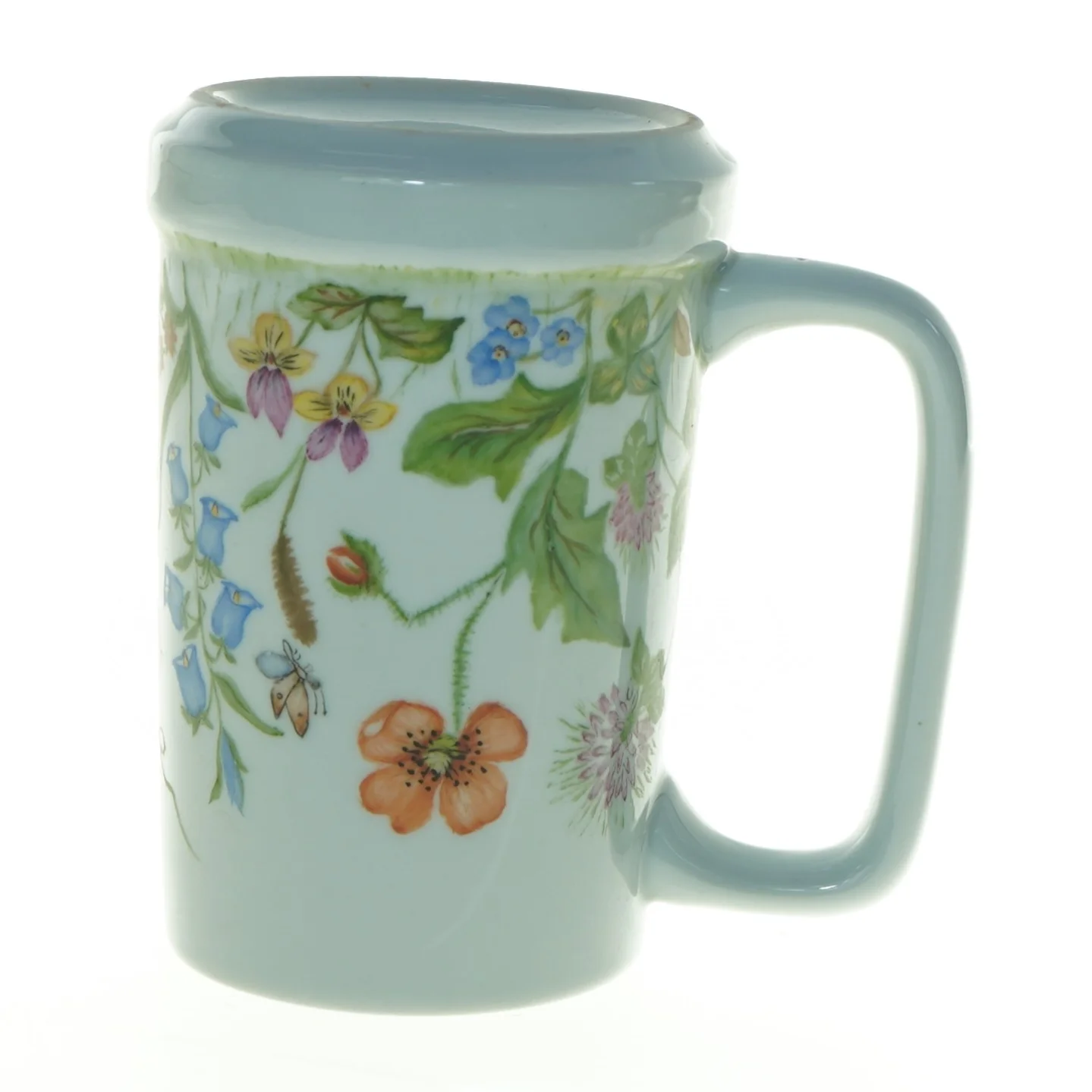 Vintage Porcelænskrus vase med Håndmalet blomstermotiv (str. 14 x, 10 cm)