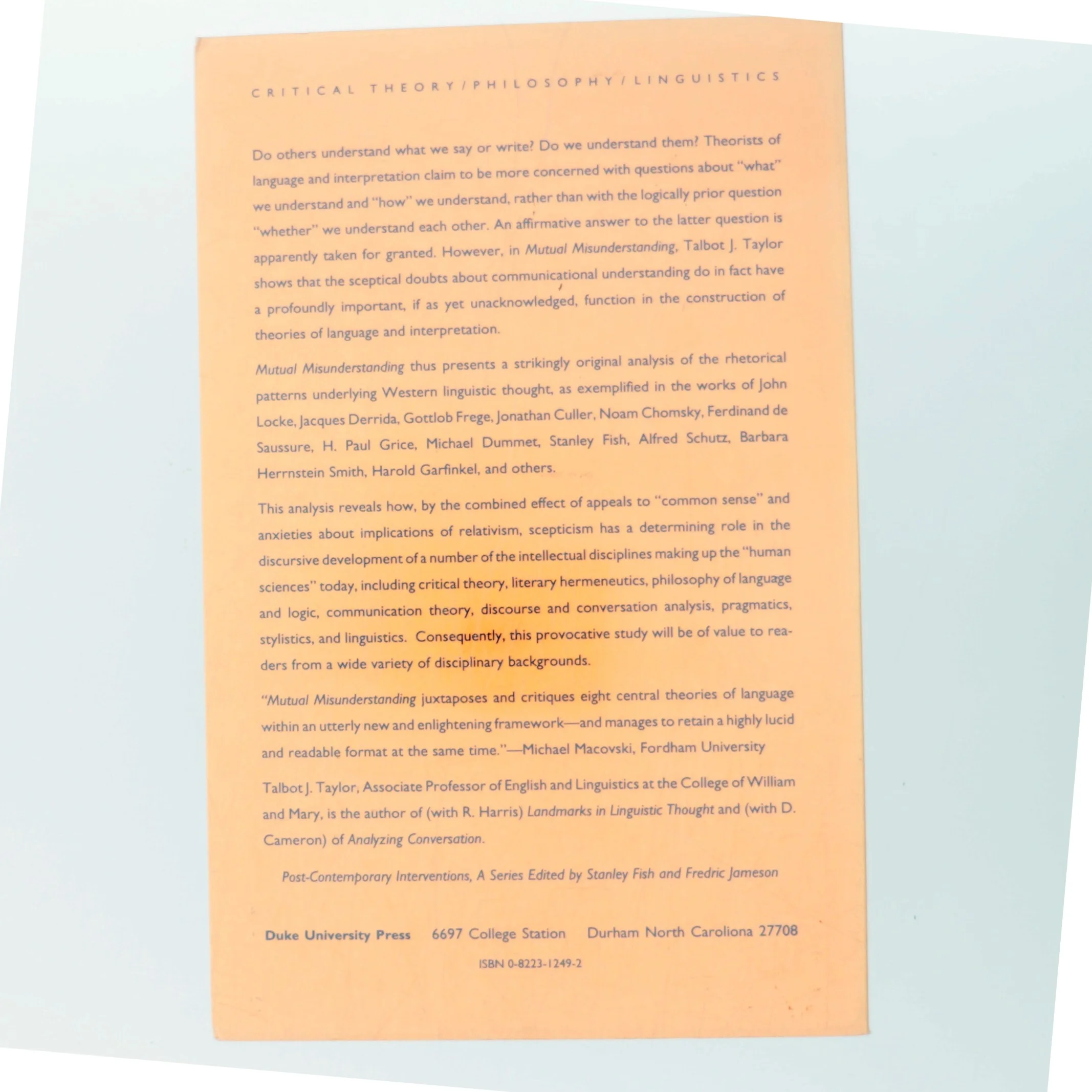 Mutual Misunderstanding af Talbot J. Taylor (Bog)