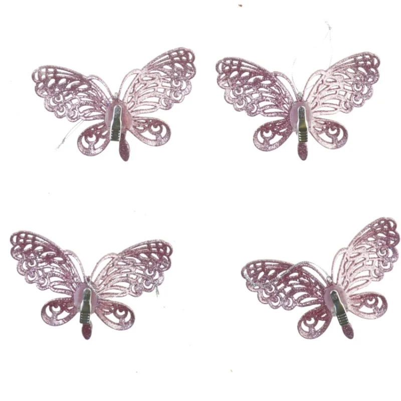 4 stk. Glimmer Sommerfugle pynt med klemmer (str. 13 x 8 cm)