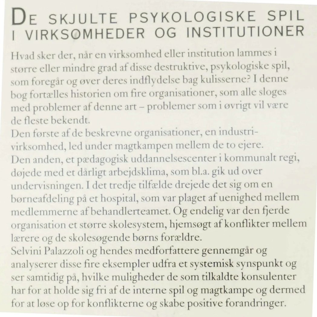 De Skjulte Psykologiske Spil i Virksomheder og Institutioner af Mara Selvini Palazzoli (Bog)