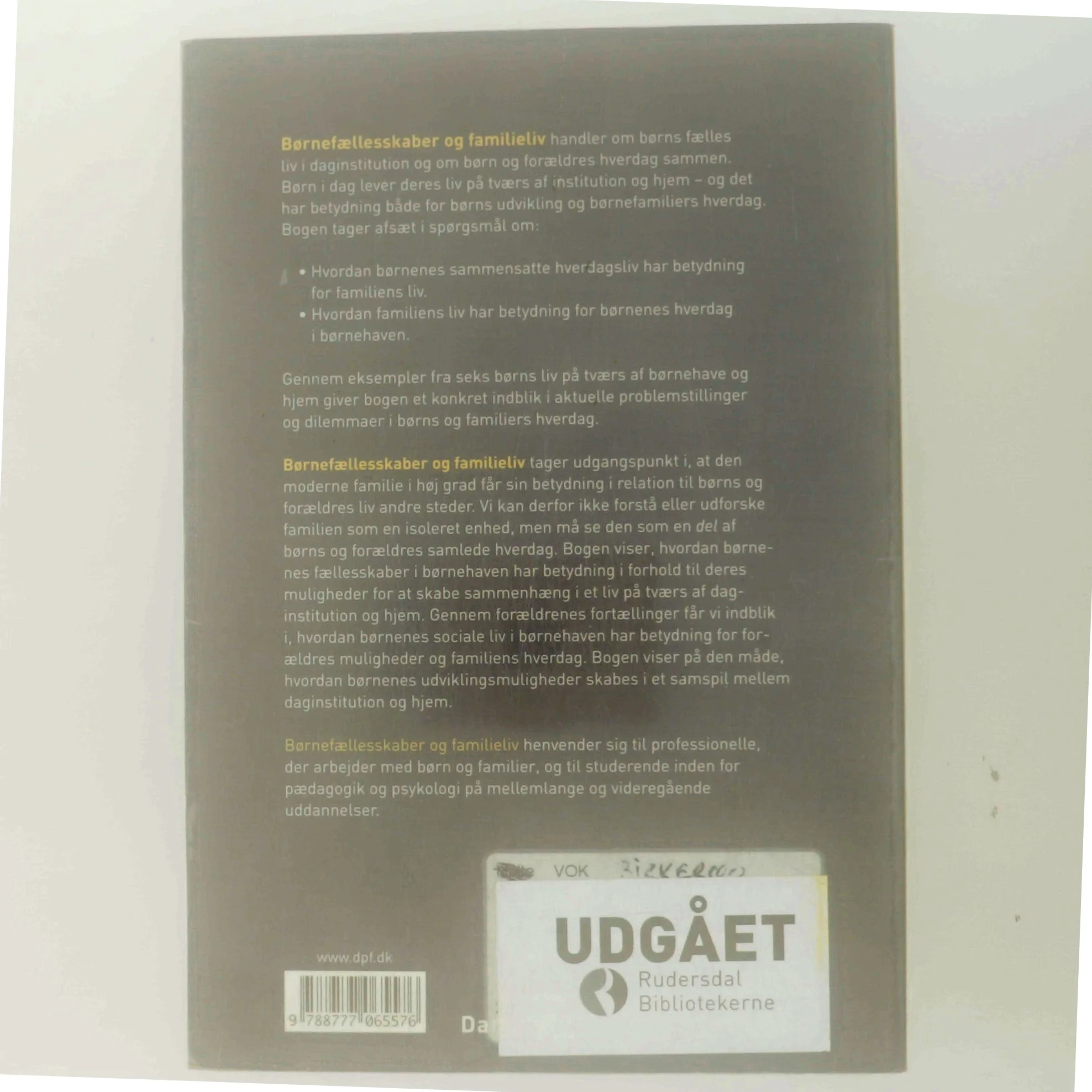 Børnefællesskaber og familieliv : børns hverdagsliv på tværs af daginstitution og hjem af Dorte Kousholt (Bog)