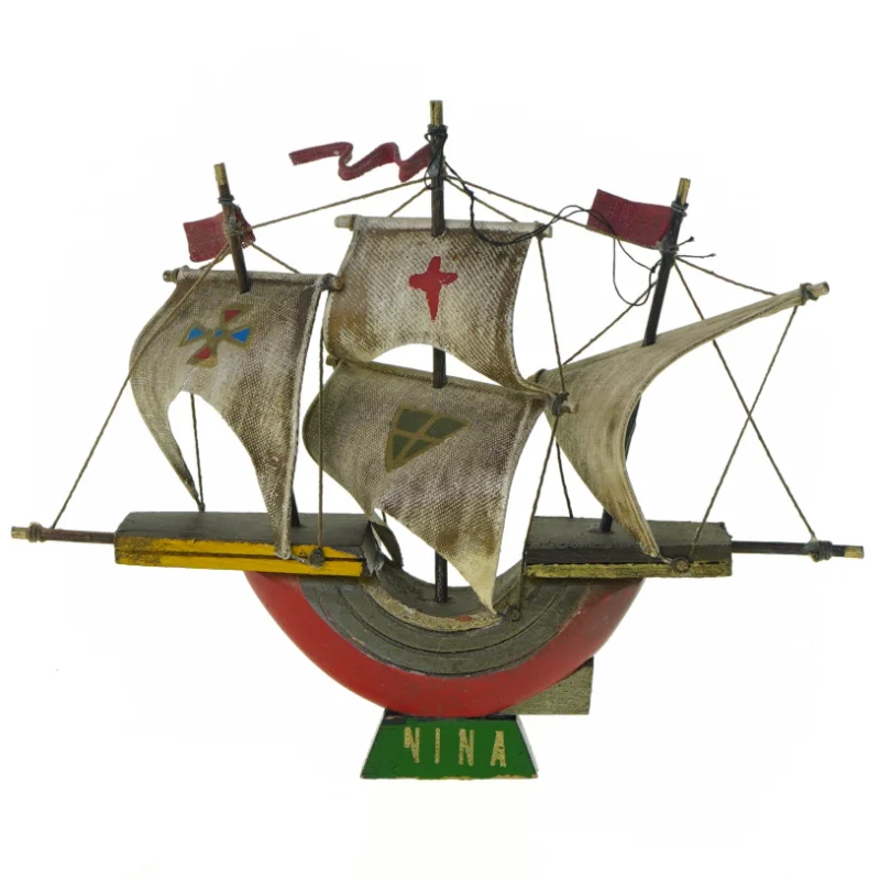 Vintage Model Træ Skib  Nina - model af Christopher Columbus' Skib 1492 (str. 13 cm)